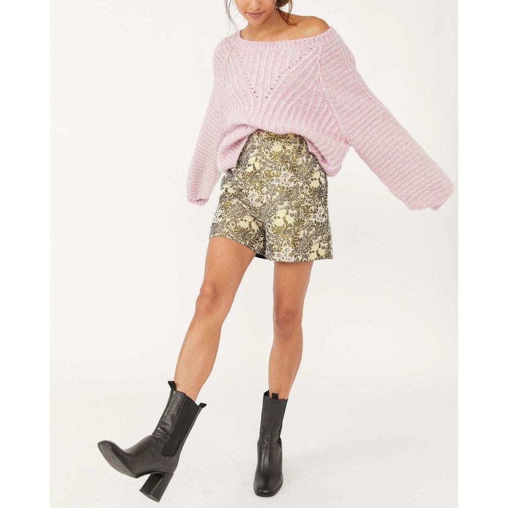 NWT Free People Shine Like A Shorty Jacquard Shorts / Gold Combo